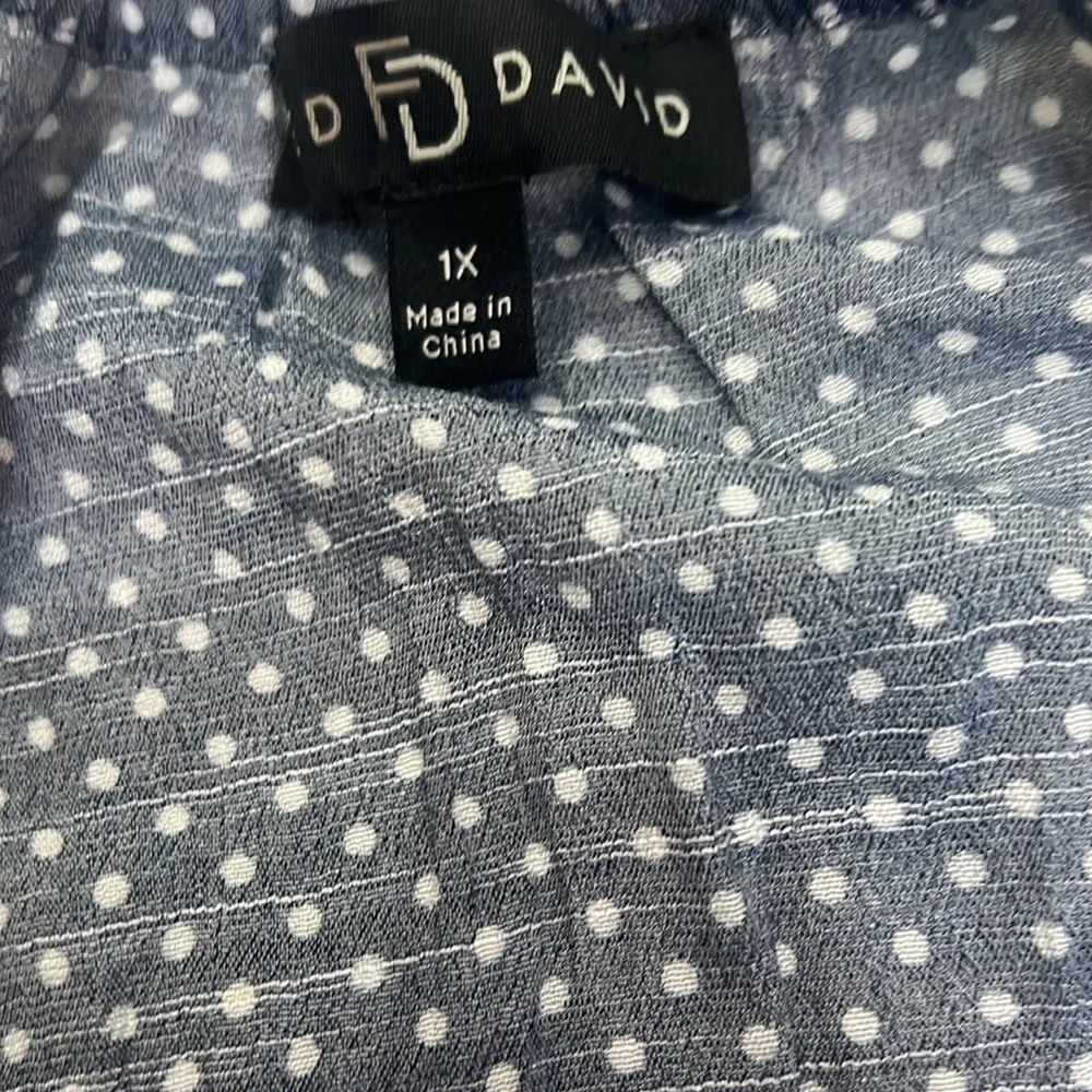 Plus Size Polka Dot Tunic Top 1X Blue White Peasant Blouse Boho - Picture 6 of 6